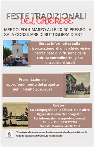 Feste Tradizionali del Chierese: serata di presentazione del progetto 2026-2027