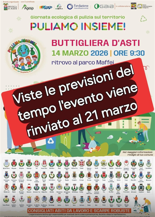 Avviso alla Cittadinanza: Rinvio evento "Puliamo Insieme"