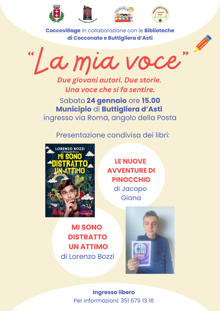 Progetto "La mia voce": presentazione letteraria dei giovani autori Lorenzo Bozzi e Jacopo Giana.